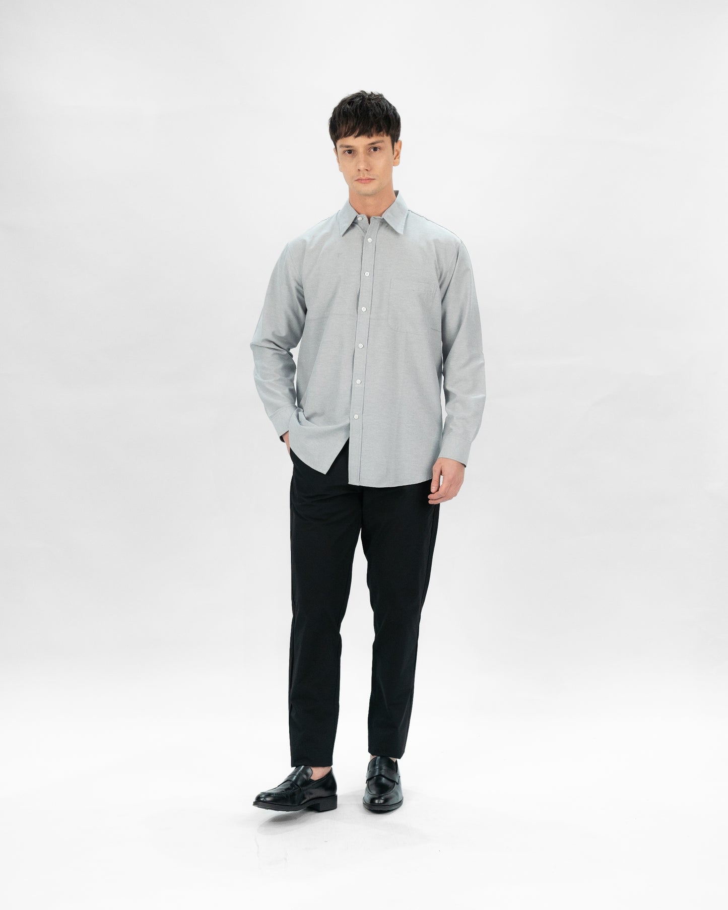 Erigo Basic Long Sleeve Shirt Bany Light Grey - Kemeja Lengan Panjang Oxford Unisex