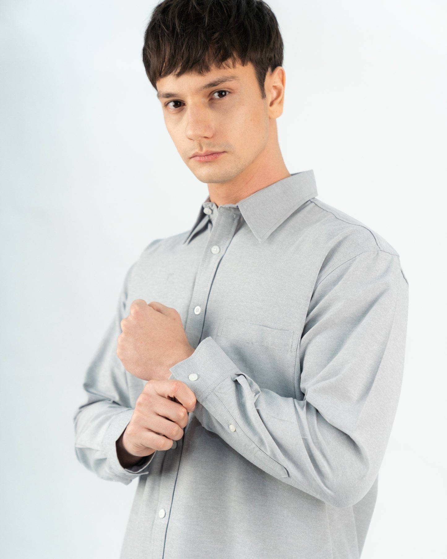 Erigo Basic Long Sleeve Shirt Bany Light Grey - Kemeja Lengan Panjang Oxford Unisex