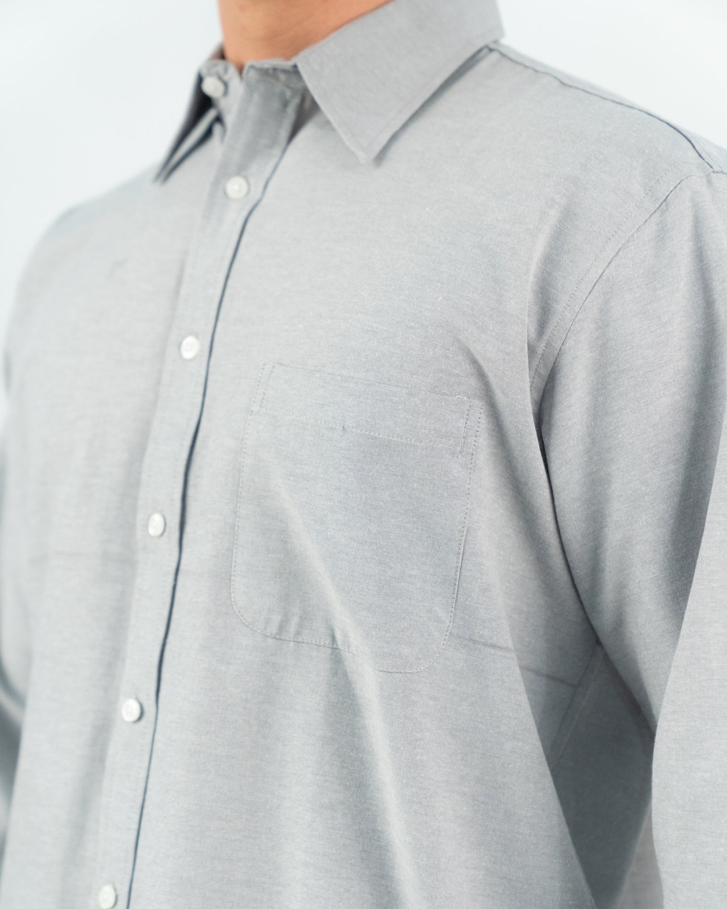 Erigo Basic Long Sleeve Shirt Bany Light Grey - Kemeja Lengan Panjang Oxford Unisex