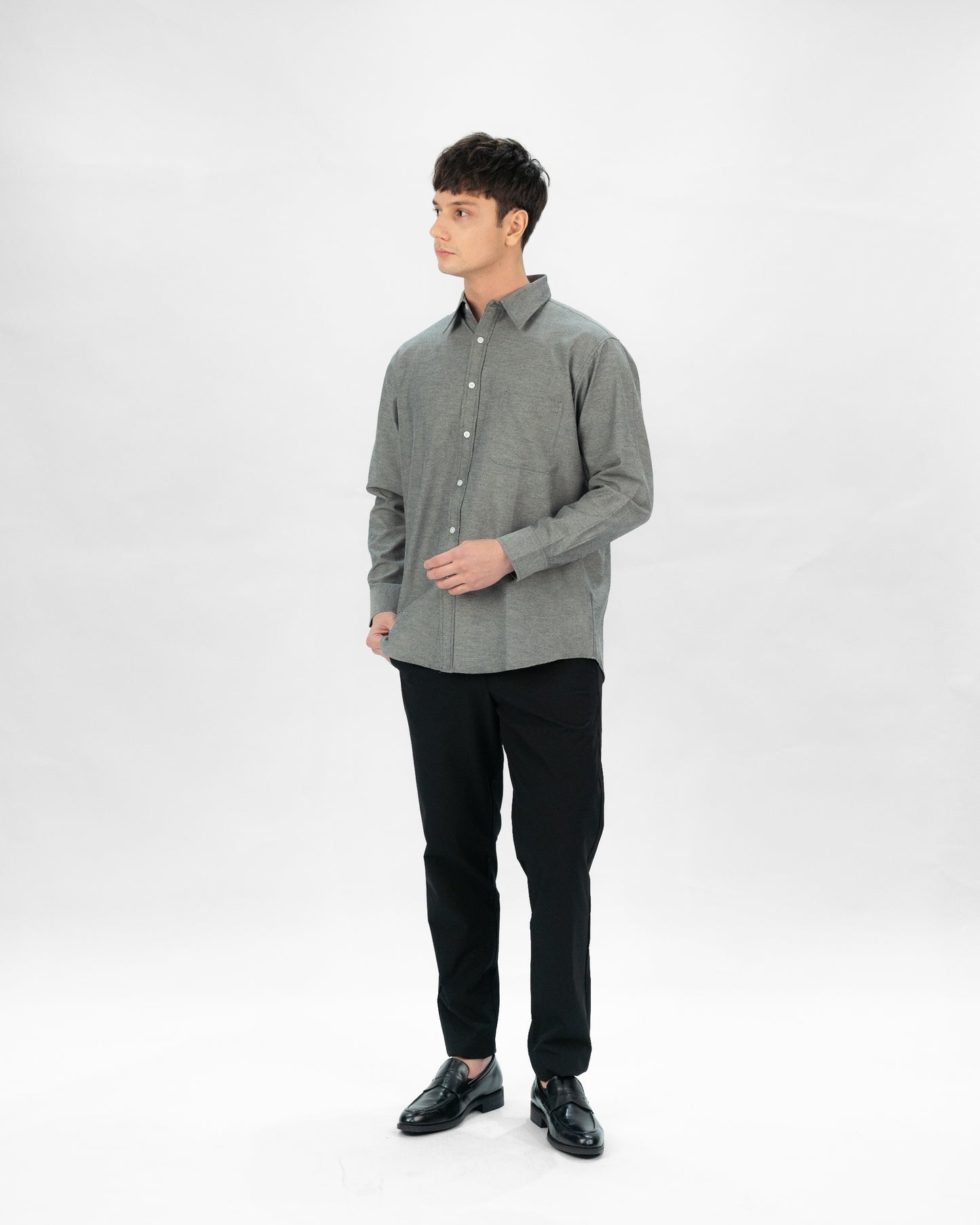 Erigo Basic Long Sleeve Shirt Bhevin Grey - Kemeja Lengan Panjang Oxford Unisex