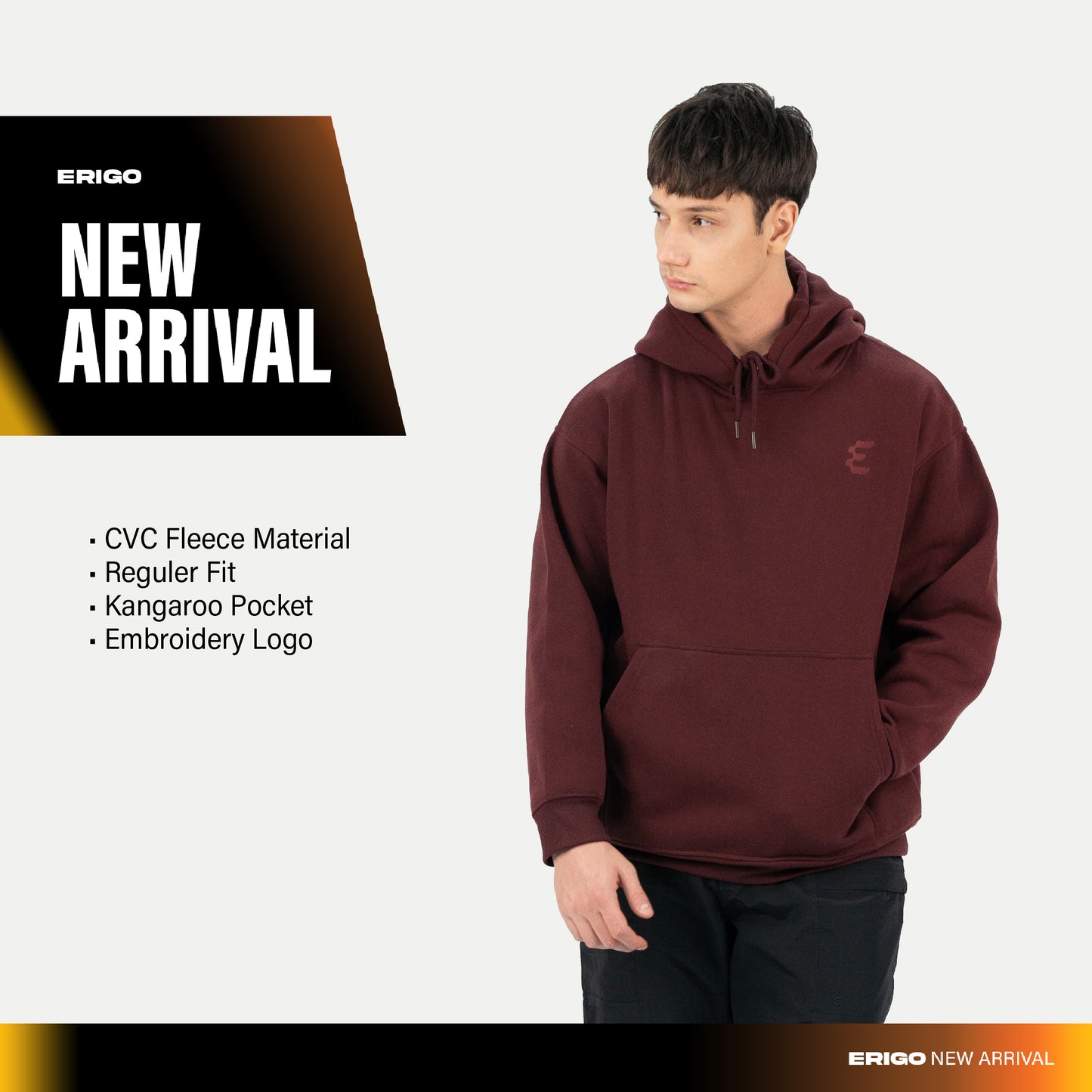 Erigo Hoodie Embro Nolen Maroon - Jaket Hoodie Unisex