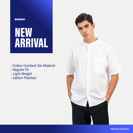 Erigo Shanghai Short Sleeve Basic Faiz Off White - Kemeja Koko Lengan Pendek Unisex