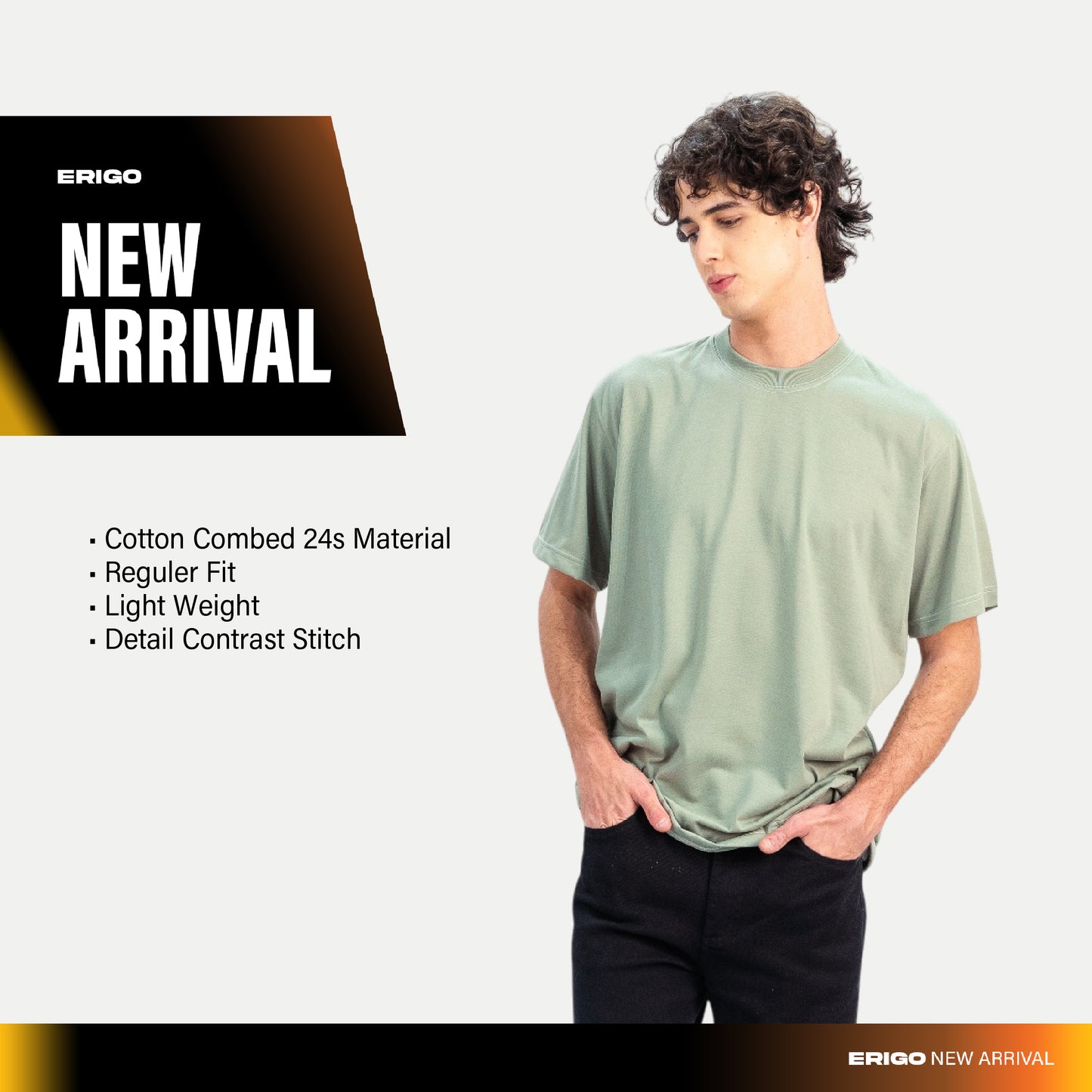 Erigo T-Shirt Contrast Stitch Vaiasu Sage - Kaos Unisex