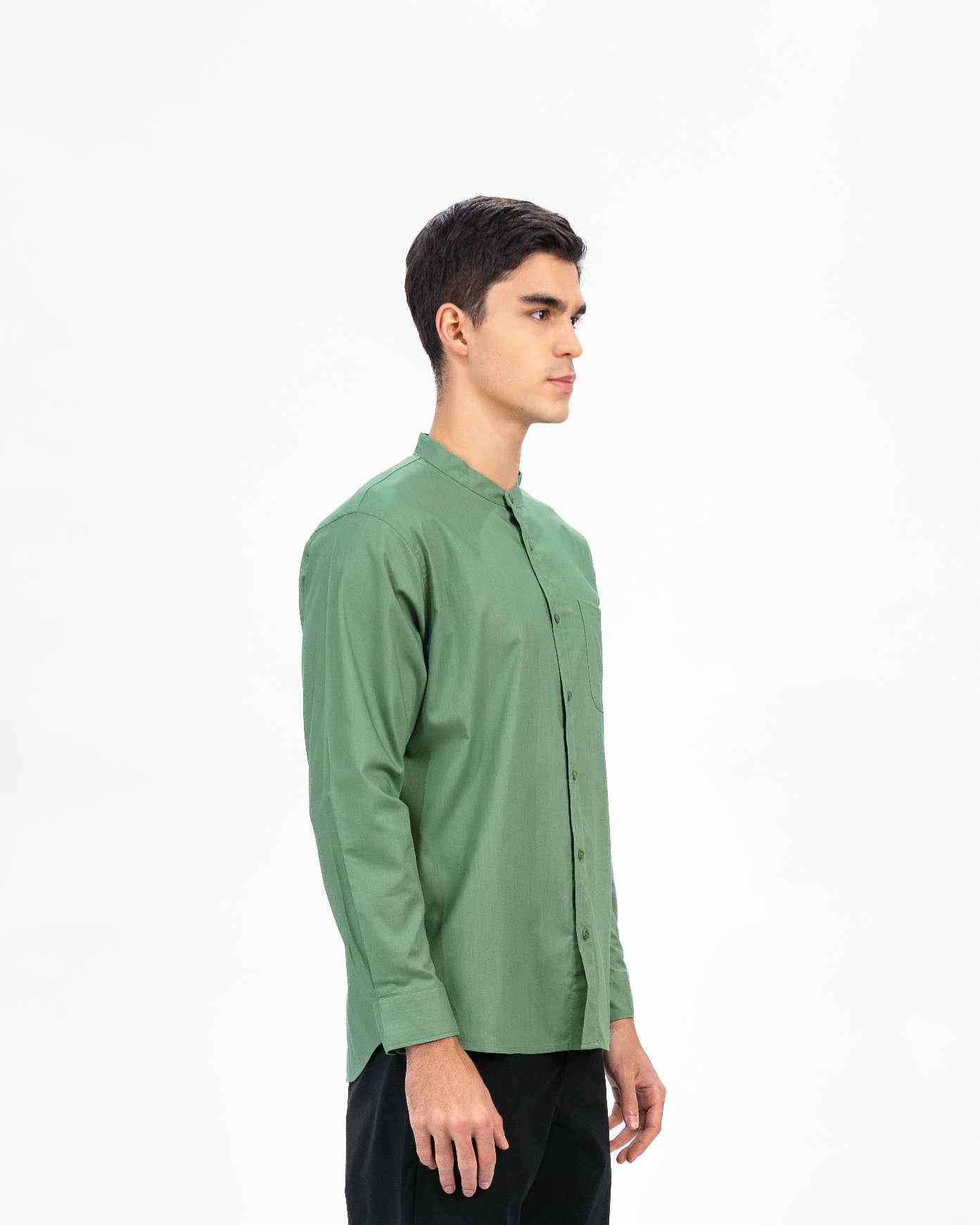 Erigo Shanghai Long Sleeve Basic Fairuz Sage Green - Kemeja Koko Lengan Panjang Unisex