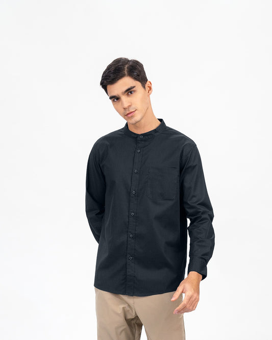 Erigo Shanghai Long Sleeve Basic Fathian Black - Kemeja Koko Lengan Panjang Unisex