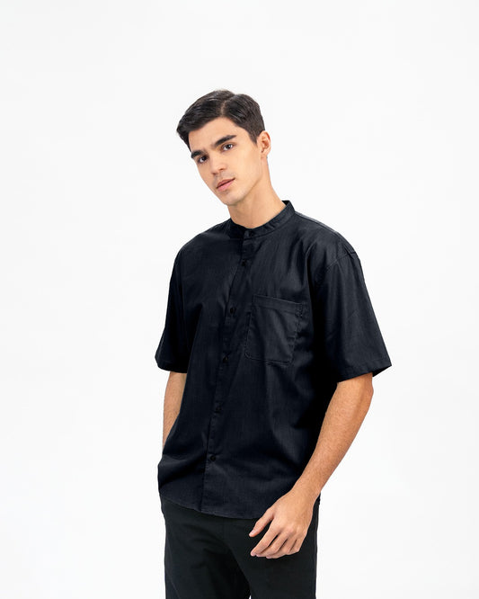 Erigo Shanghai Short Sleeve Basic Fatih Black - Kemeja Koko Lengan Pendek Unisex