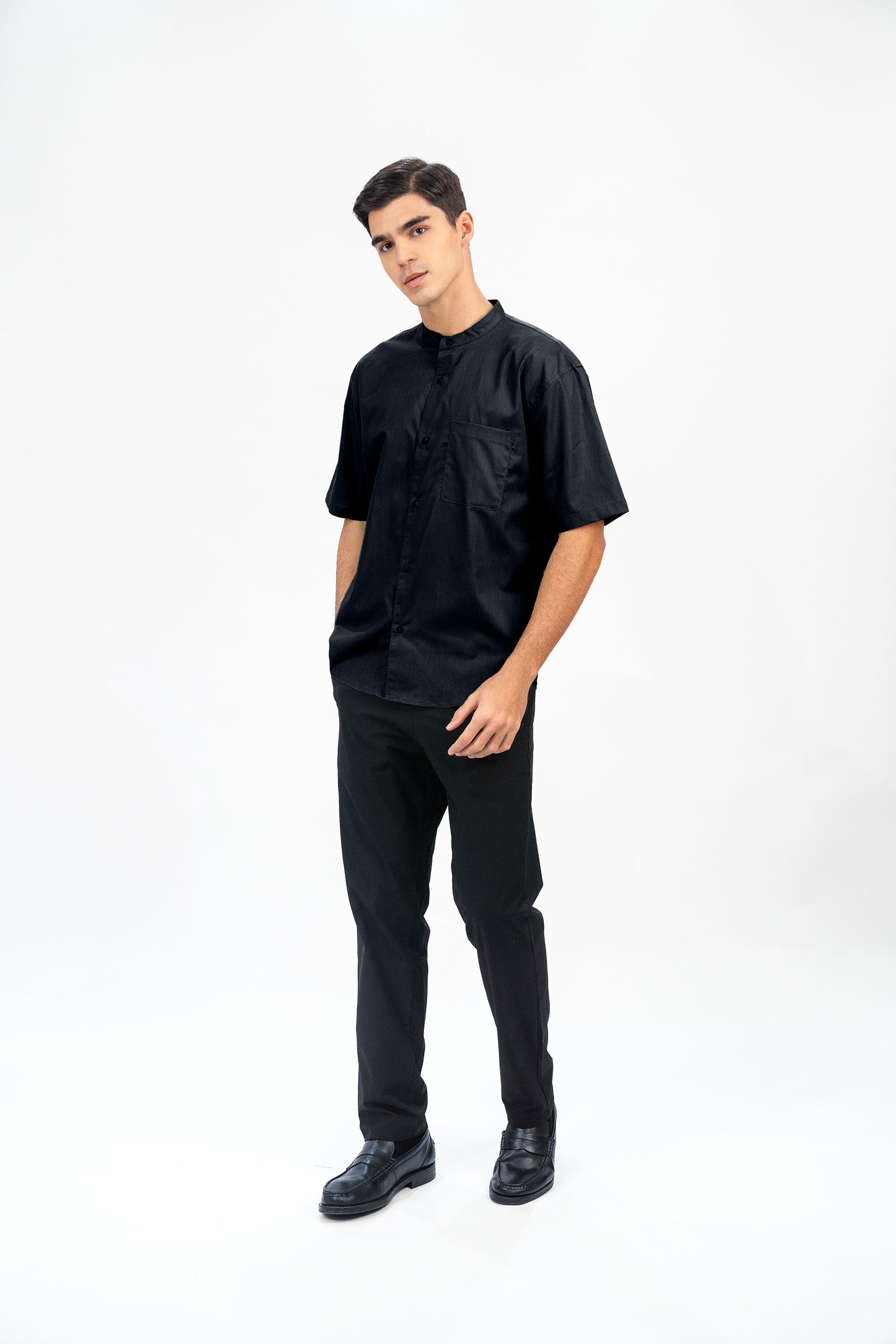 Erigo Shanghai Short Sleeve Basic Fatih Black - Kemeja Koko Lengan Pendek Unisex