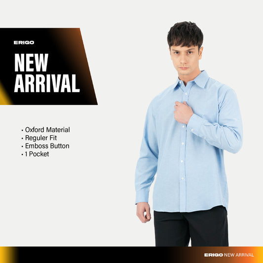 Erigo Basic Long Sleeve Shirt Beran Light Blue - Kemeja Lengan Panjang Oxford Unisex
