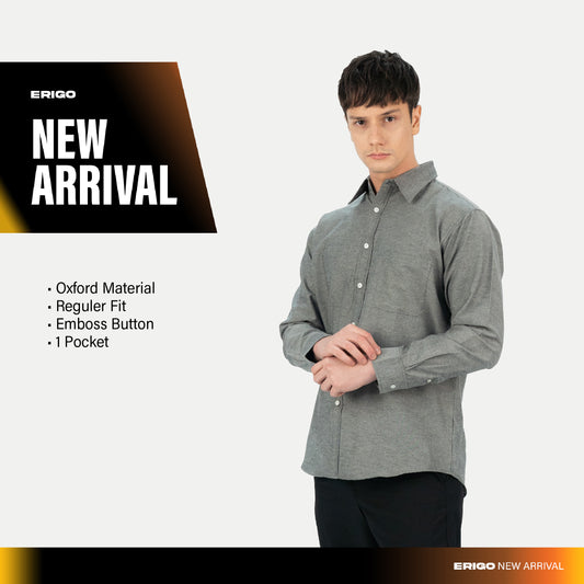 Erigo Basic Long Sleeve Shirt Bhevin Grey - Kemeja Lengan Panjang Oxford Unisex