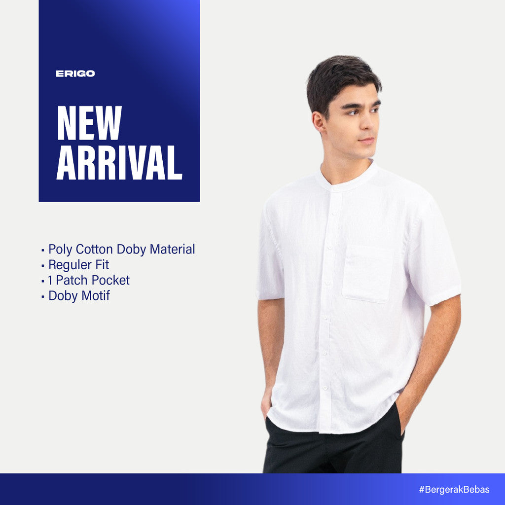 Erigo Shanghai Ashars Short Sleeve White - Kemeja Koko Lengan Pendek Unisex
