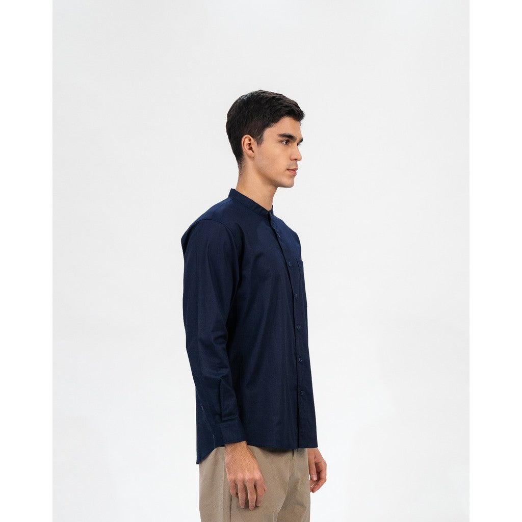 Erigo Shanghai Long Sleeve Basic Faaz Navy - Kemeja Koko Lengan Panjang Unisex
