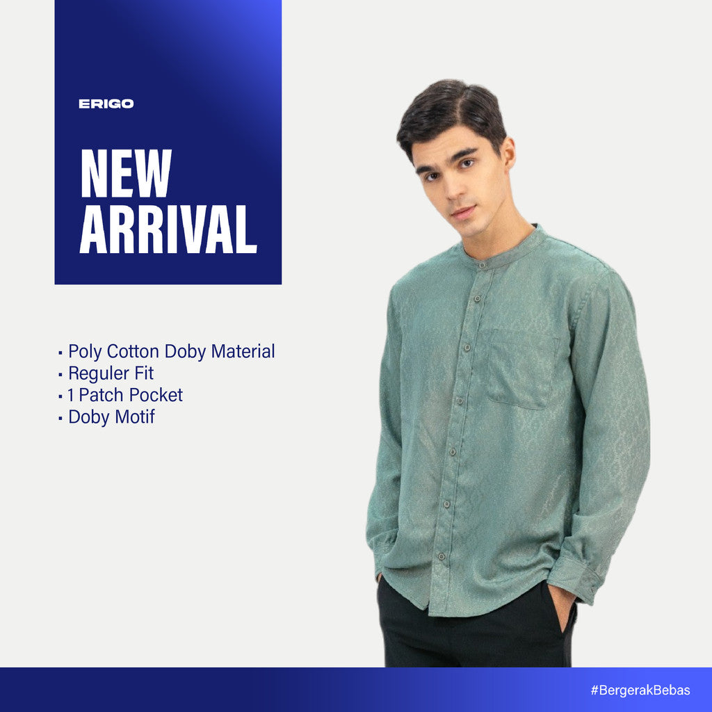Erigo Shanghai Kahf Long Sleeve Green - Kemeja Koko Lengan Panjang Unisex