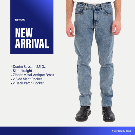 Erigo Denim Pants Efron Medium Blue Sand Wash - Celana Panjang Denim Unisex