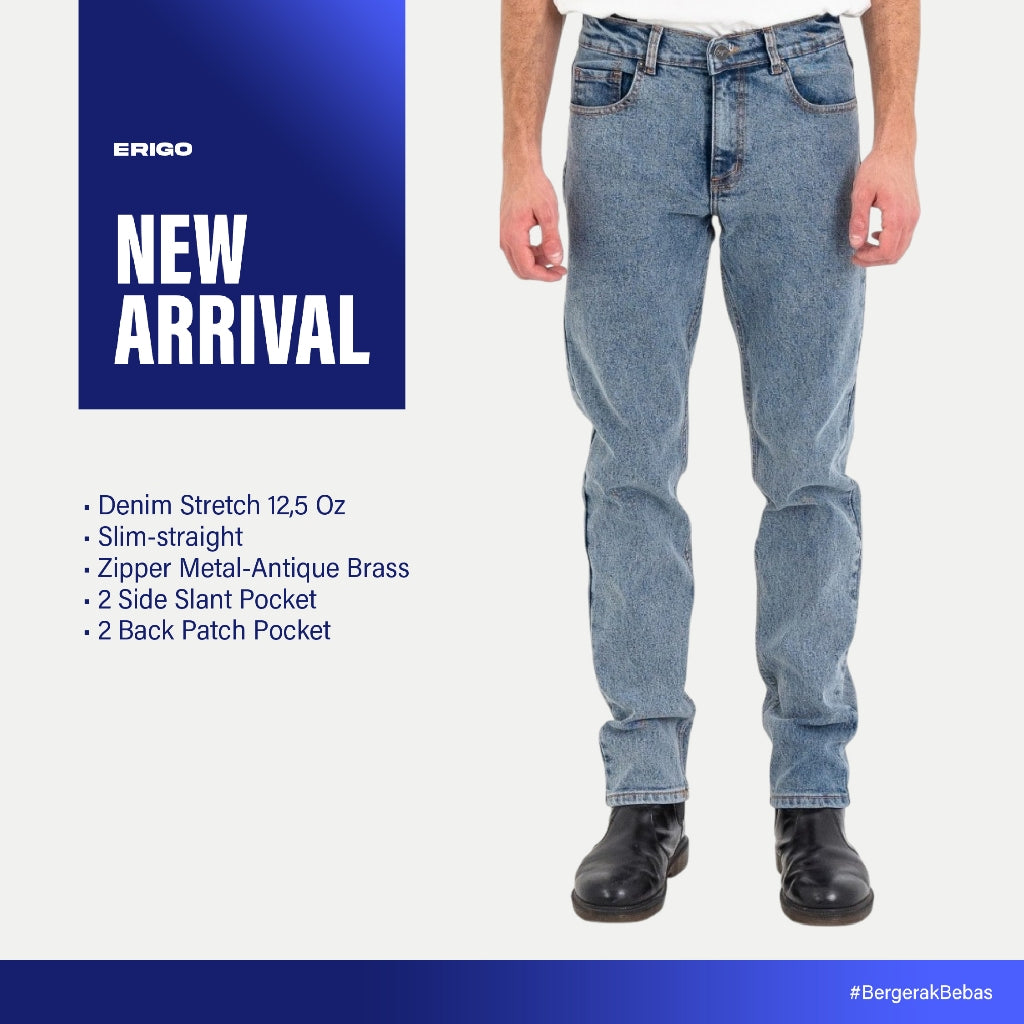 Erigo Denim Pants Efron Medium Blue Sand Wash - Celana Panjang Denim Unisex
