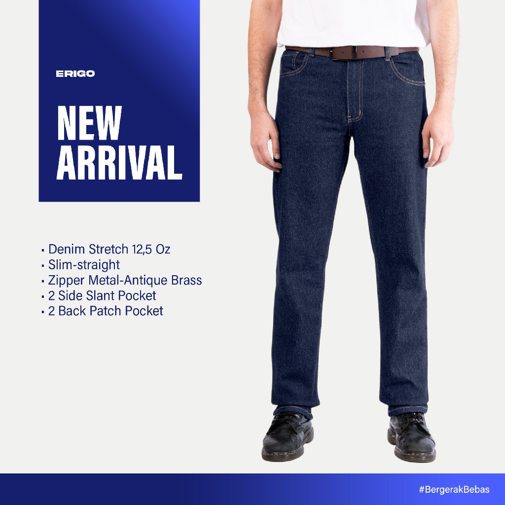 Erigo Denim Pants Edvard Dark Blue Sand Wash - Celana Panjang Denim Unisex