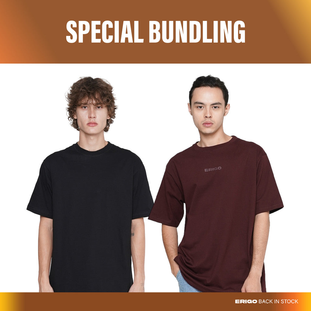 Erigo Bundling Paket Hemat T-Shirt Basic Meghan Black + T-Shirt Oversize Fresne Andora Unisex