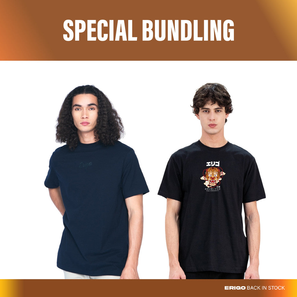 Erigo Bundling Paket Hemat T-Shirt Oversize Decker Navy + T-Shirt Uemura Black Unisex