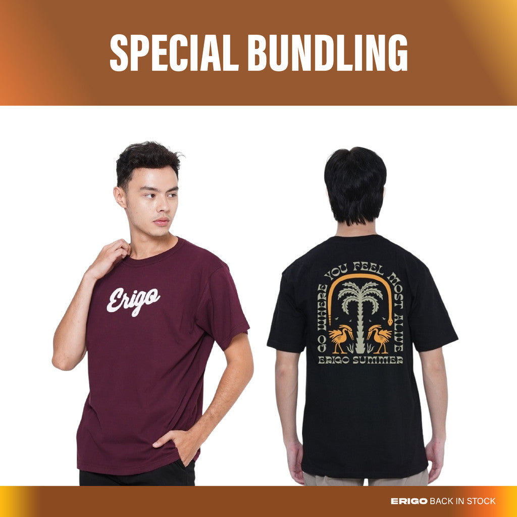 Erigo Paket Hemat T-Shirt Basic Maroon White + Most Alive Black Unisex