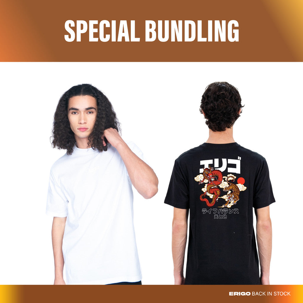 Erigo Bundling Paket Hemat T-Shirt Oversize Delvin White + T-Shirt Uyama Black Unisex