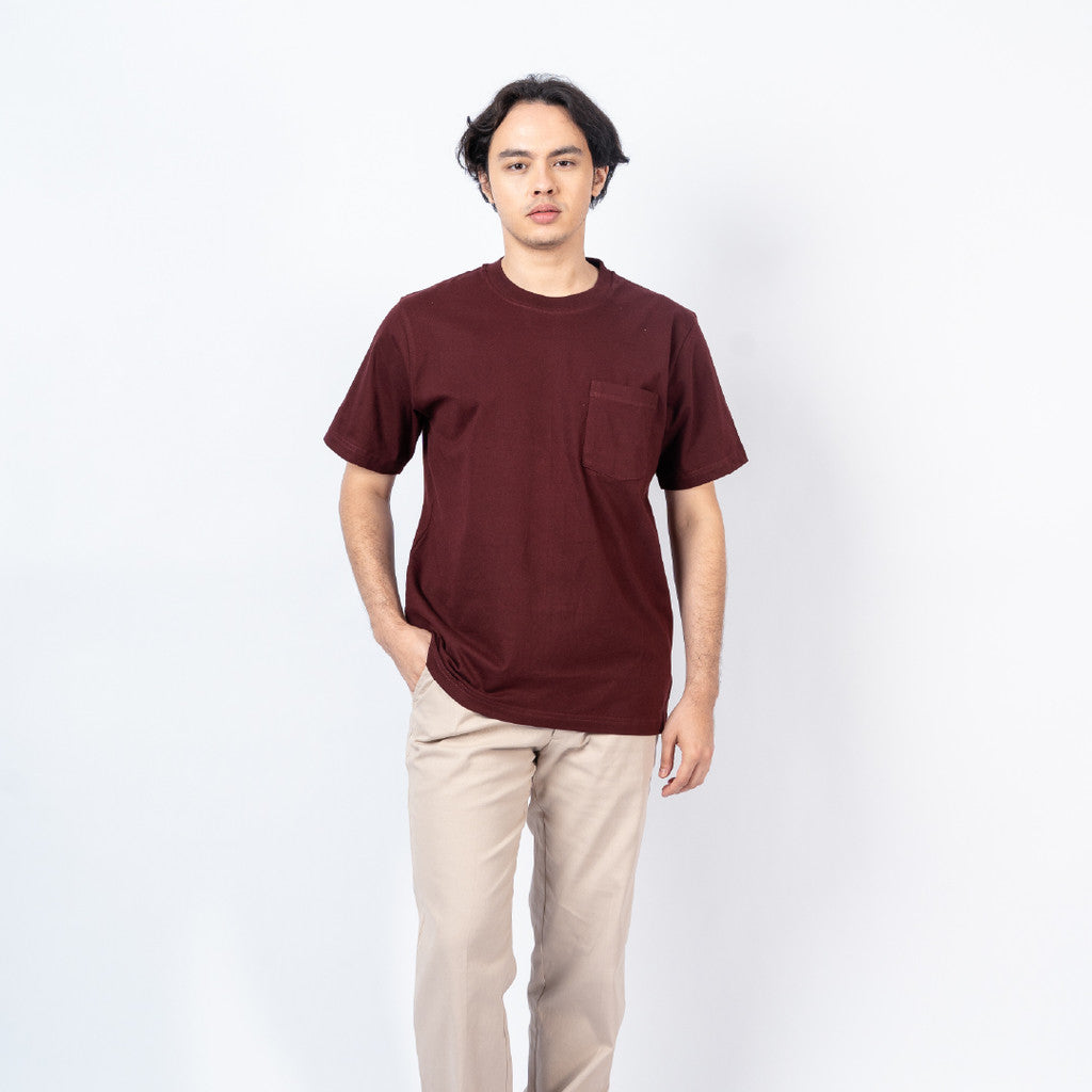 Erigo T-Shirt Oversize Pocket Kinsey Maroon - Kaos Oversize Unisex