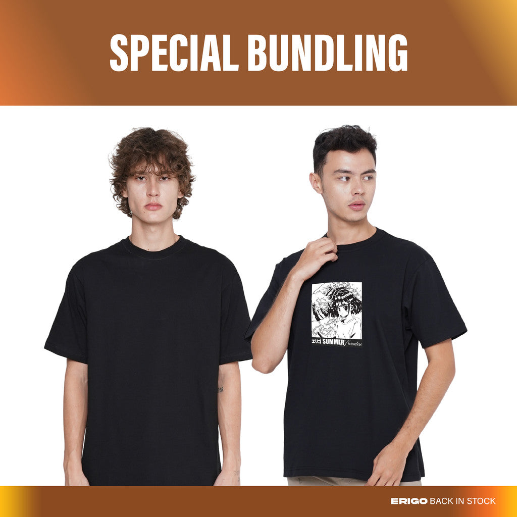 Erigo Bundling Paket Hemat T-Shirt Basic Meghan Black + T-Shirt Graphic Trafalgar Black Unisex
