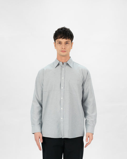 Erigo Basic Long Sleeve Shirt Bany Light Grey - Kemaja Lengan Panjang Oxford Unisex