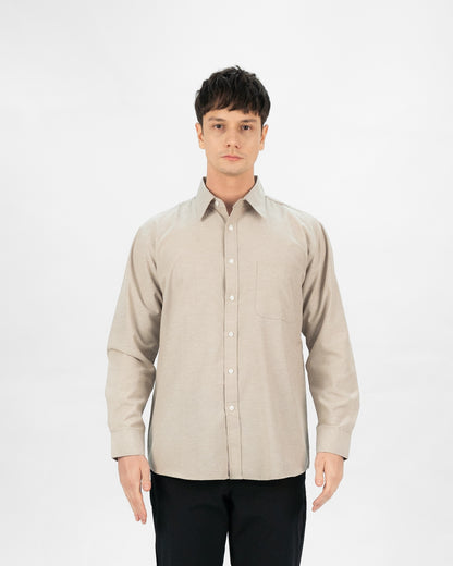 Erigo Basic Long Sleeve Shirt Blose Cream - Kemaja Lengan Panjang Oxford Unisex