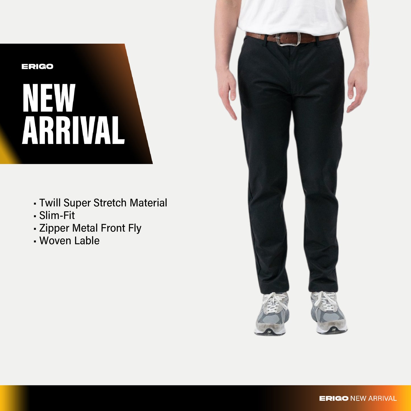 Erigo Chino Pants Flexi Fit Vasco Black - Celana Panjang Chino Unisex