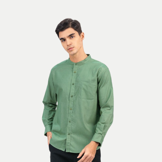 Erigo Shanghai Long Sleeve Basic Fairuz Sage Green - Kemeja Koko Lengan Panjang Unisex