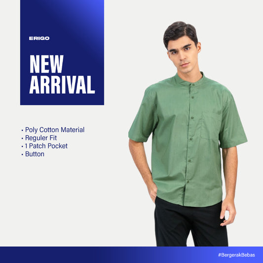 Erigo Shanghai Short Sleeve Basic Farhan Sage Green - Kemeja Koko Lengan Pendek Unisex