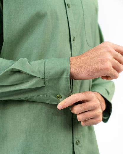 Erigo Shanghai Long Sleeve Basic Fairuz Sage Green - Kemeja Koko Lengan Panjang Unisex