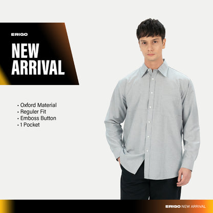 Erigo Basic Long Sleeve Shirt Bany Light Grey - Kemeja Lengan Panjang Oxford Unisex