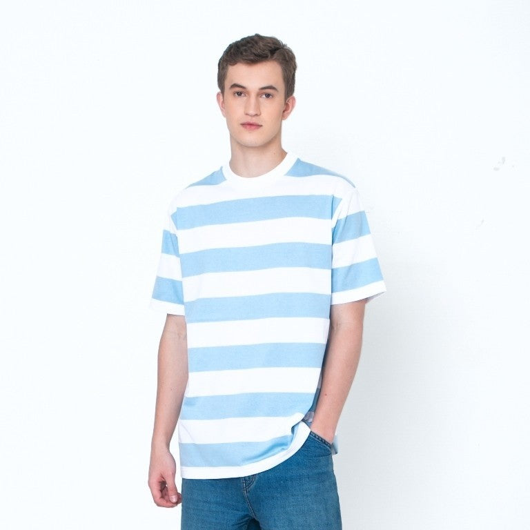 Erigo T-Shirt Stripe Sarehole Wide Striped Light Blue Unisex