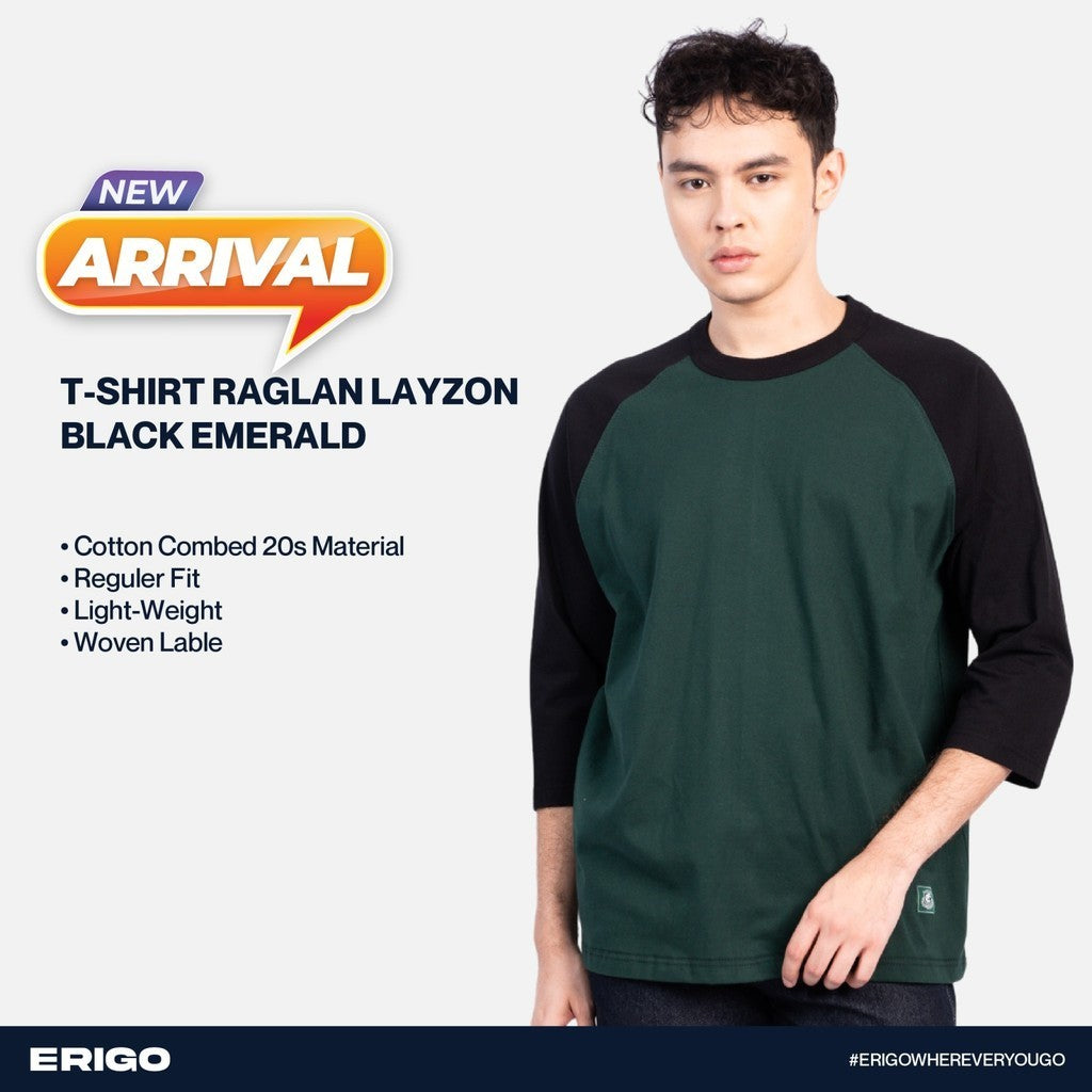 Erigo T-Shirt Raglan Layzon Black Emerald Unisex