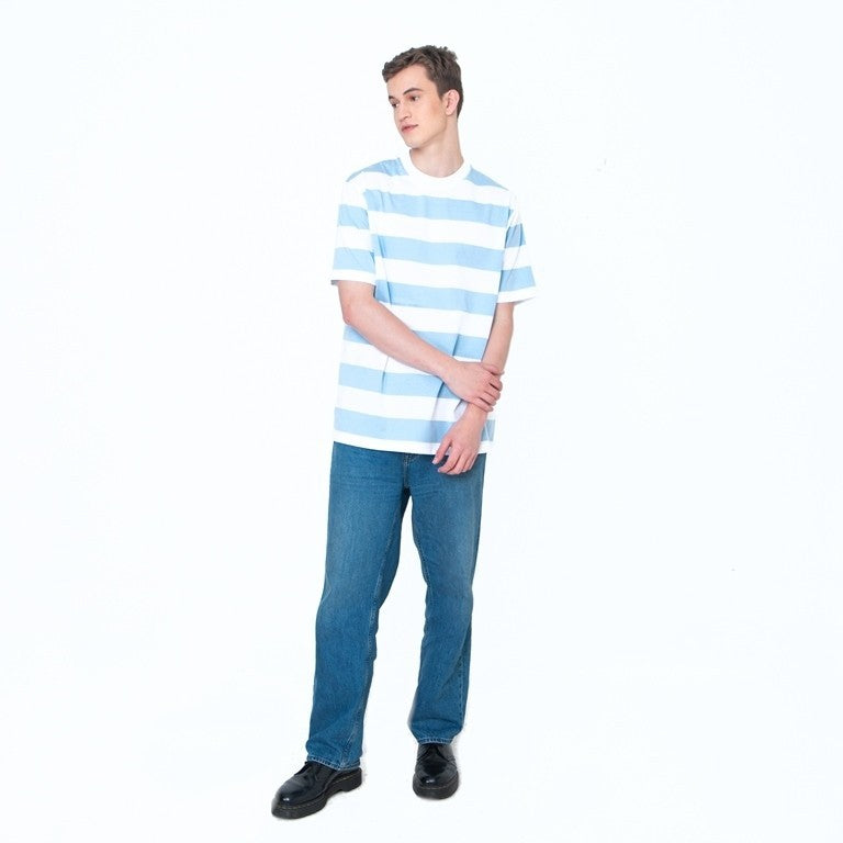 Erigo T-Shirt Stripe Sarehole Wide Striped Light Blue Unisex