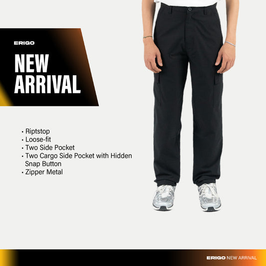 Erigo Cargo Pants Military Lamer Black - Celana Panjang Cargo Unisex