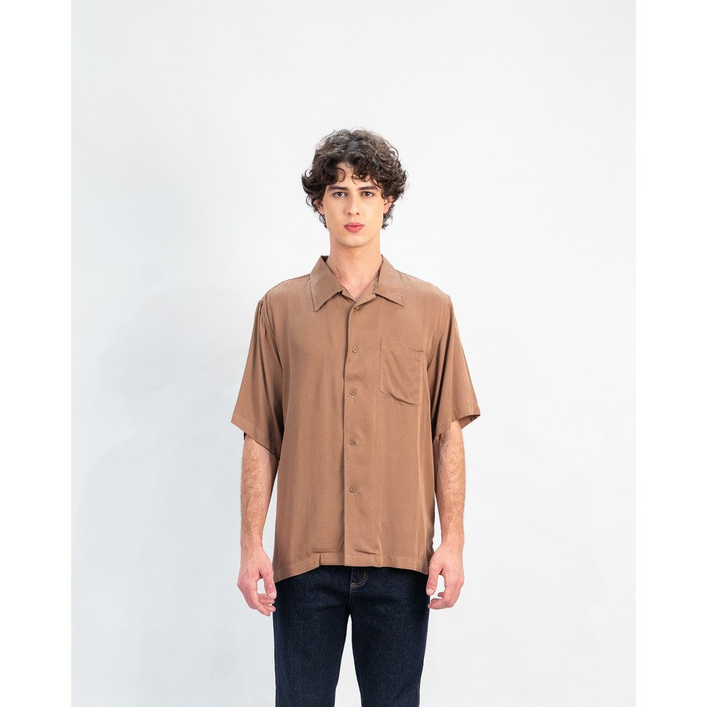 Erigo Short Shirt Pocket Dalwyn Brown - Kemeja Lengan Pendek Rayon Unisex