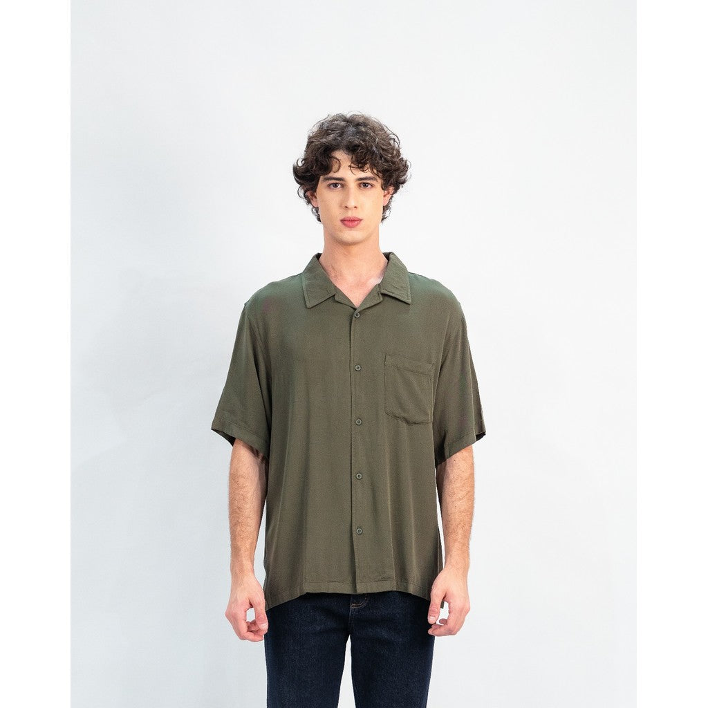 Erigo Short Shirt Pocket Daeio Olive - Kemeja Lengan Pendek Rayon Unisex