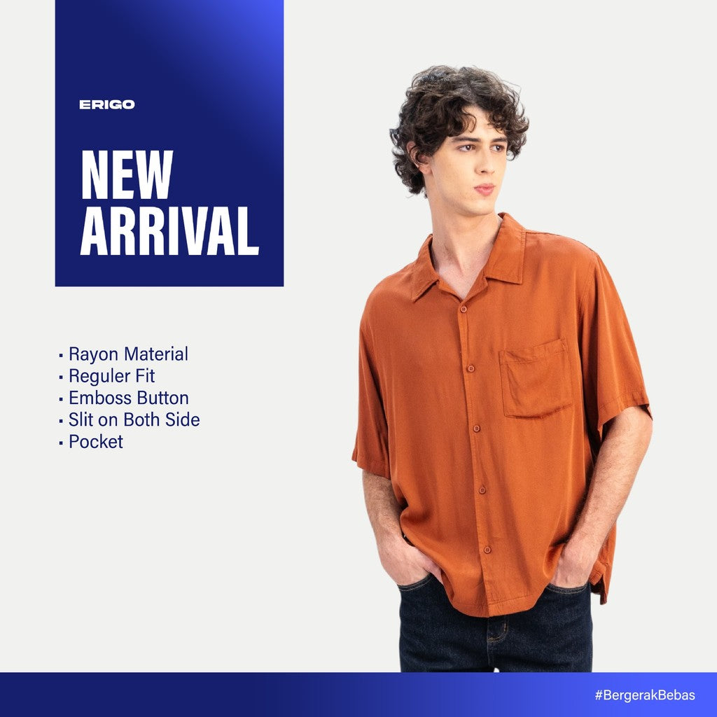 Erigo Short Shirt Pocket Danvin Teracotta - Kemeja Lengan Pendek Rayon Unisex