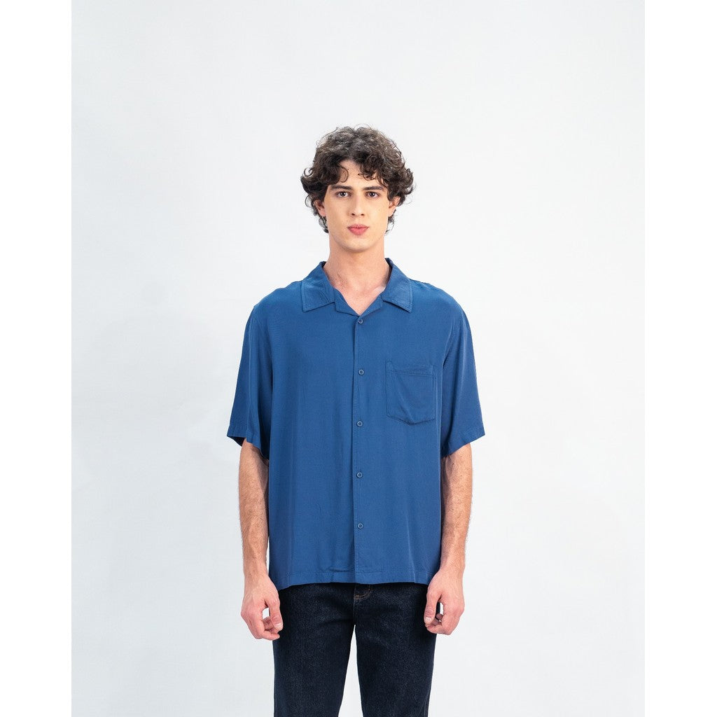 Erigo Short Shirt Pocket Dakota Blue - Kemeja Lengan Pendek Rayon Unisex