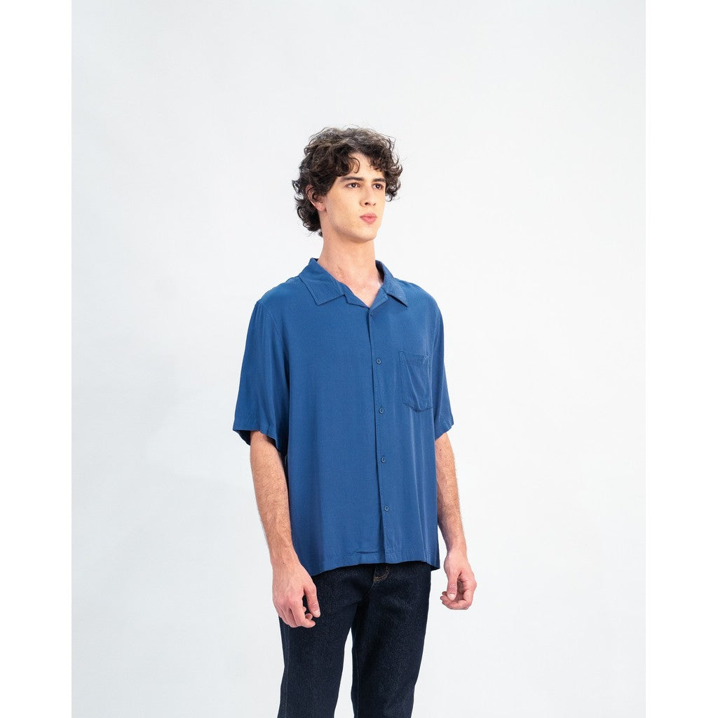 Erigo Short Shirt Pocket Dakota Blue - Kemeja Lengan Pendek Rayon Unisex