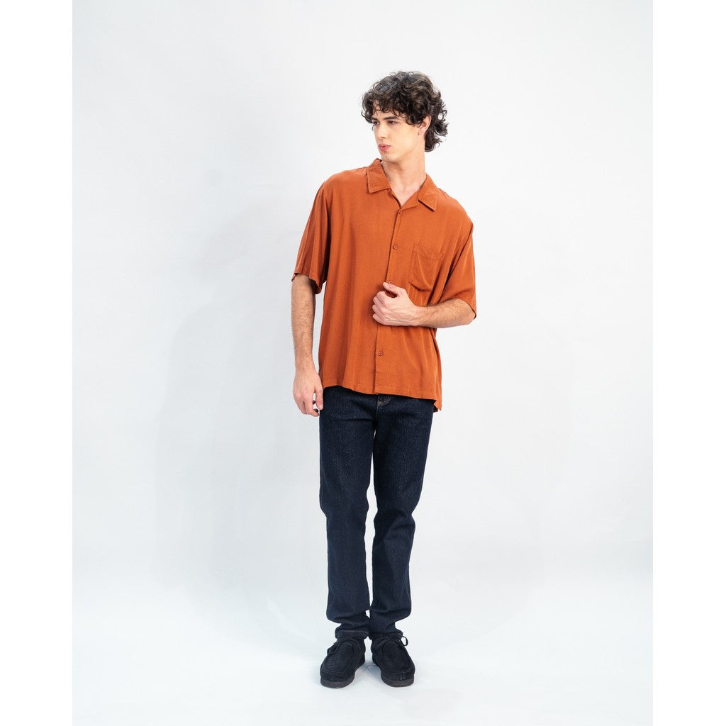 Erigo Short Shirt Pocket Danvin Teracotta - Kemeja Lengan Pendek Rayon Unisex