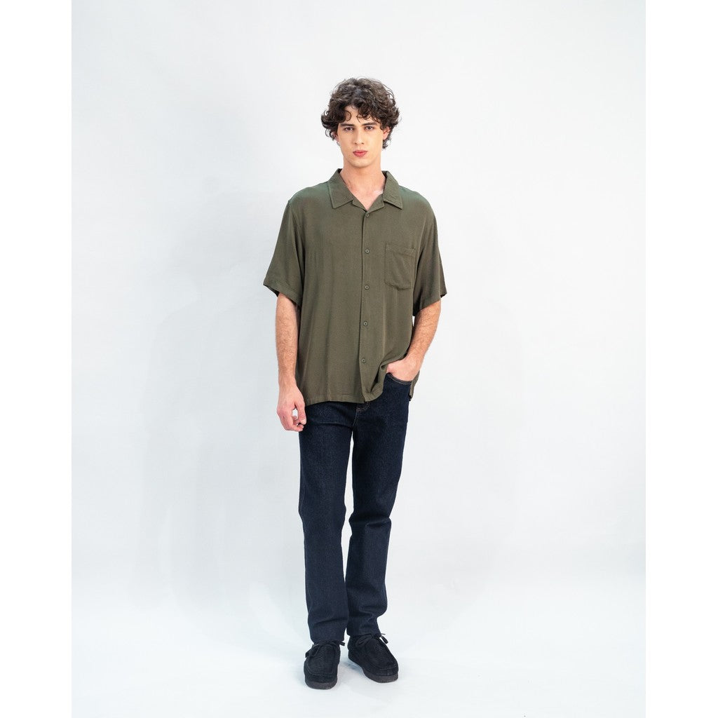 Erigo Short Shirt Pocket Daeio Olive - Kemeja Lengan Pendek Rayon Unisex