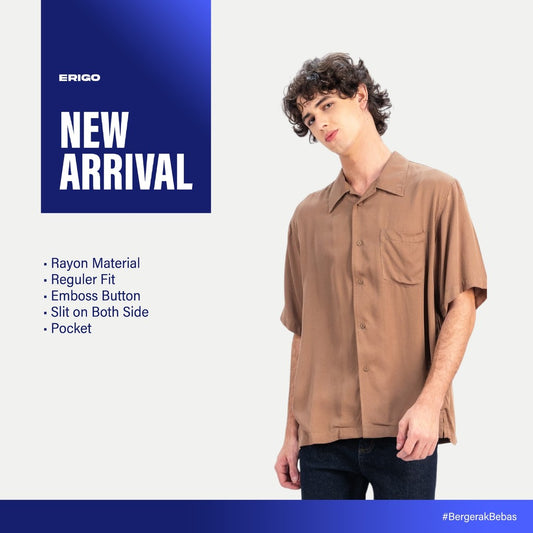 Erigo Short Shirt Pocket Dalwyn Brown - Kemeja Lengan Pendek Rayon Unisex