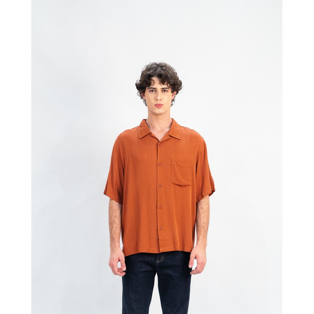 Erigo Short Shirt Pocket Danvin Teracotta - Kemeja Lengan Pendek Rayon Unisex