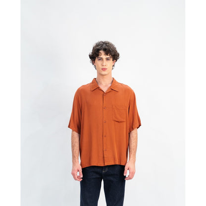 Erigo Short Shirt Pocket Danvin Teracotta - Kemeja Lengan Pendek Rayon Unisex