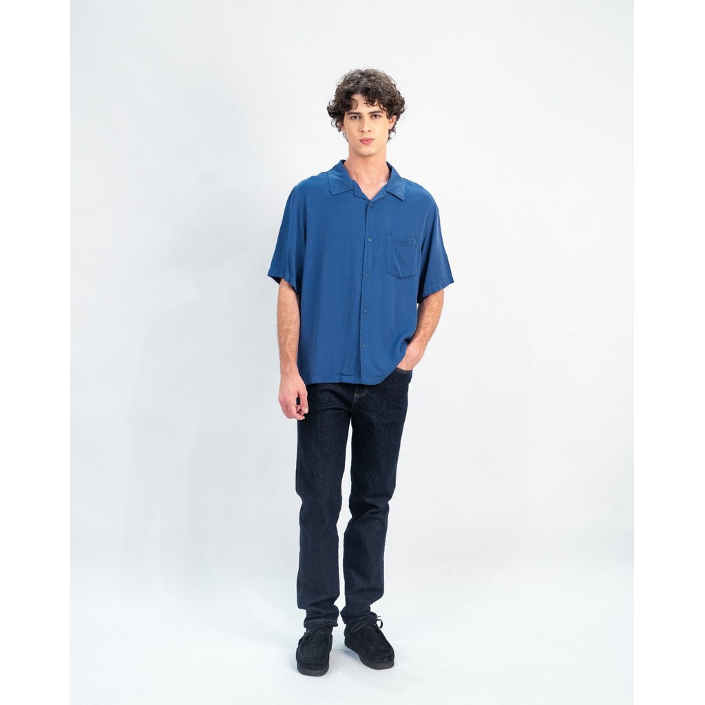 Erigo Short Shirt Pocket Dakota Blue - Kemeja Lengan Pendek Rayon Unisex