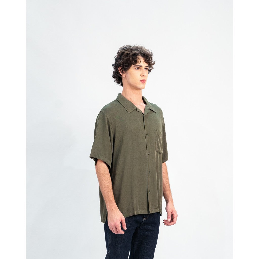 Erigo Short Shirt Pocket Daeio Olive - Kemeja Lengan Pendek Rayon Unisex