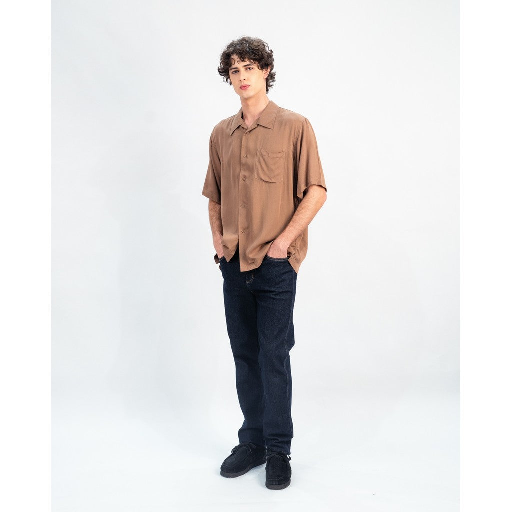 Erigo Short Shirt Pocket Dalwyn Brown - Kemeja Lengan Pendek Rayon Unisex