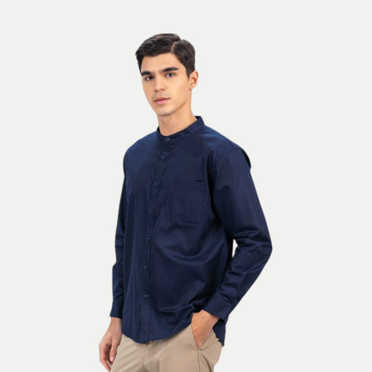 Erigo Shanghai Long Sleeve Basic Faaz Navy - Kemeja Koko Lengan Panjang Unisex